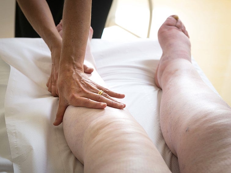 Manual lymphatic drainage sequence performed on the lower legs